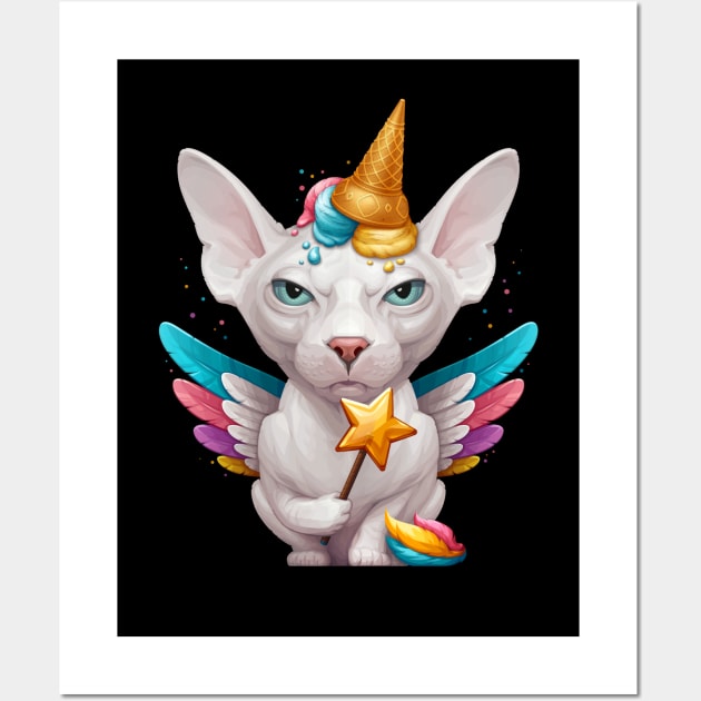 White Sphynx Cat Ice Cream Unicorn Wall Art by stonemask